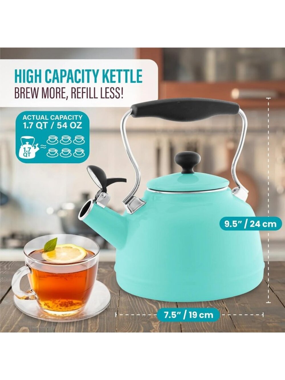 Tomato Bisque Kitchen Whistling Tea kettle 1. 7Quart Enamel Stainless Steel Pot - Picture 5 of 6